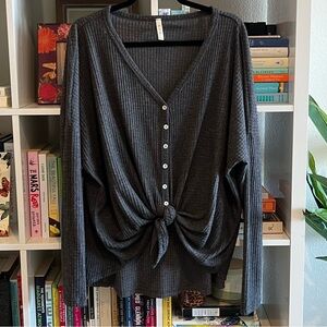 Women’s Soft Waffle Gray V-Neck Sweater✨